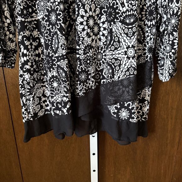 Allison Daley Womens SZ L Black White Top Polyester 3/4 Sleeve Stretchy No Iron - Picture 2 of 5